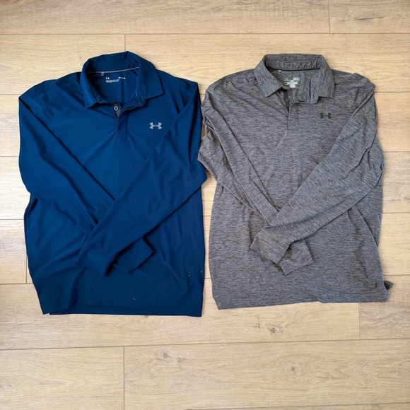 UNDER ARMOUR MEN'S LONG SLEEVE PERFORMANCE PLAYOFF POLO BUNDLE SIZE MEDIUM - Picture 1 of 5